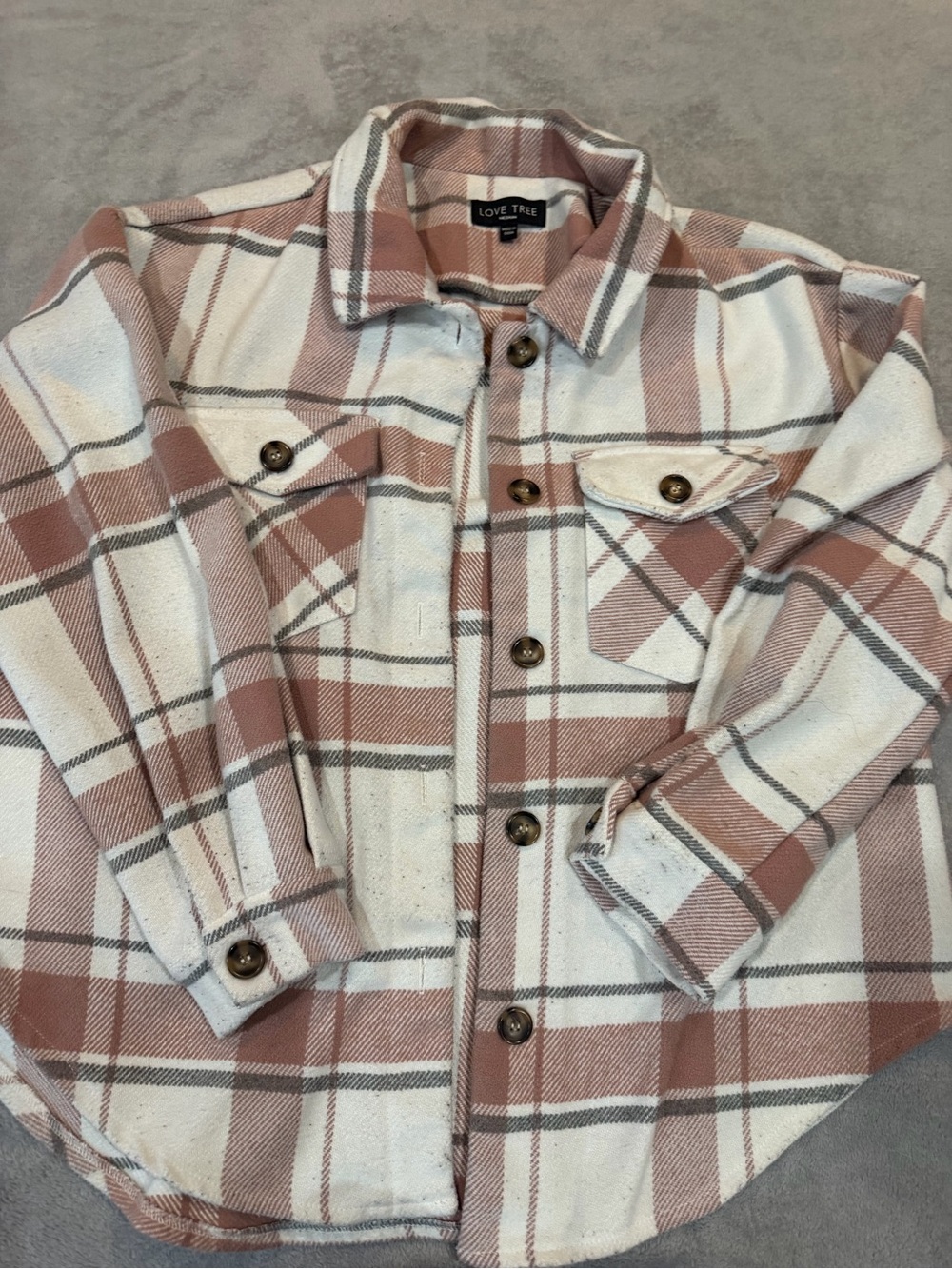 Love Tree Cream and Pink Plaid Kids Shacket